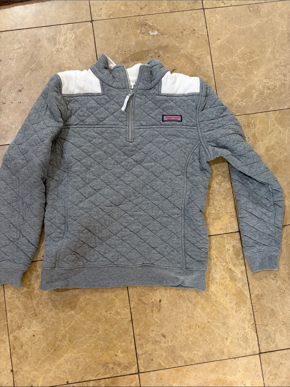 Vineyard Vines Quilted Half-Zip Pullover - Gray and White